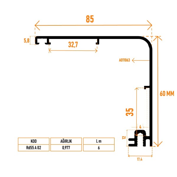 Rd55 A 02 Kasa Adaptör Profili 60 mm - 1